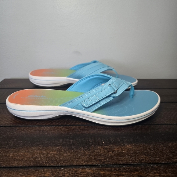 Clark's Cloudsteppers Breeze Sea Turquoise Ombre Women Flip Flop Sandals Size 9 - Picture 2 of 11